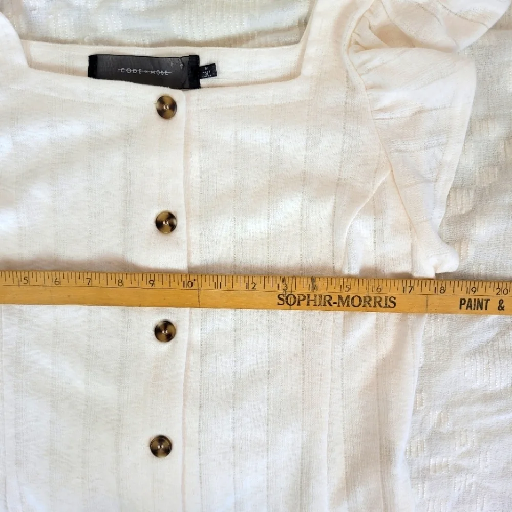 Code x Mode ivory top button front square neckline flare sleeves fairy girly M - Picture 5 of 8